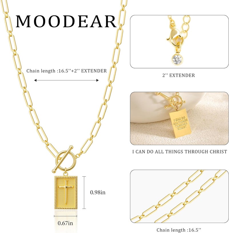 Moodear Cross Necklace for Women Trendy Chunky 14K Gold Plated/Silver Plated Cross Pendant Necklace Toggle Clasp Paperclip Chain Dainty Charm Necklace Fashion Religious Simple Jewelry Christian Gifts for Women - Image 5